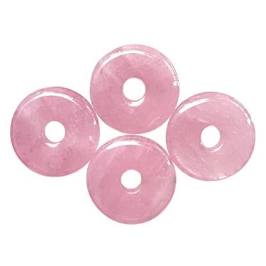Imagem de Casaper Anéis de quartzo rosa natural com orifício grande de 7 mm em formato de rosquinha de cristal natural, pedra polida, contas de pingente de disco redondo plano para fazer joias, artesanato, 4