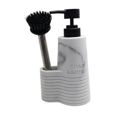 Imagem de ＫＬＫＣＭＳ Dispensador de sabão para cozinha com suporte para escova, durável, multifuncional, portátil, com padrão de mármore, fácil de usar, bomba de garrafa