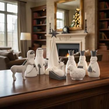 Imagem de Presépio Natalino Completo 3D | Enfeites De Natal - 10 Peças | Vieco 3D (Branco e Prata)