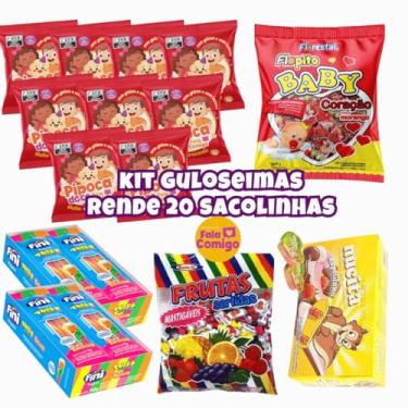 Imagem de Kit 5 Guloseimas Rende 12/20/30/40/50/100 Sacolinhas Aniversário Infantil Pipoquinha Bala Fini Nucita (Rende 20 sacolinhas)
