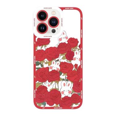 Imagem de TRADAY Capa de telefone Kawaii Bunny compatível com iPhone 15 Pro Max Flower Cute Rabbit Anime Capas Design Floral Capa TPU macia para meninas e mulheres (vermelho