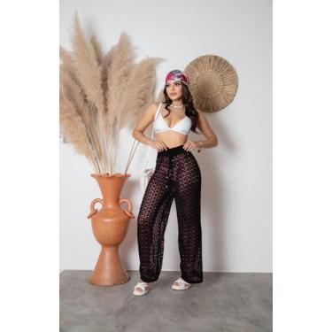 Imagem de Calça De Praia Feminina Croche Tricot Pantalona Saida Verão - Calu Tri