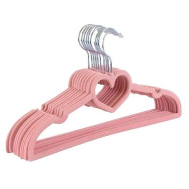 Imagem de Kit 25 Cabide Infantil Slim De Veludo Rosa Coração - Toaninni