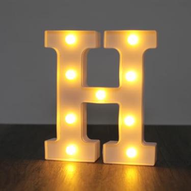 Imagem de Letreiro de luzes de letreiro, sinal de letras com números grandes de LED 26 alfabeto e 10 números para decoração de festa, decoração suspensa para festa em casa, casamento, aniversário, letra H