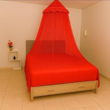 Imagem de Mosquiteiro Teto Rendado Resistente com Elástico Para Cama Casal Box Queen Solteiro 8m x 2,45m(vermelho,Box Queen)