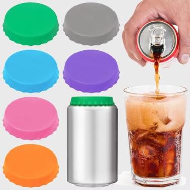 Imagem de Tampas de silicone reutilizáveis para latas de refrigerante e cerveja, pacote com 6 capas sem BPA