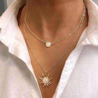 Imagem de Conjunto de colar de ouro em camadas com pingente de moeda, design boho com contas, corrente ajustável para acessórios de empilhamento diário