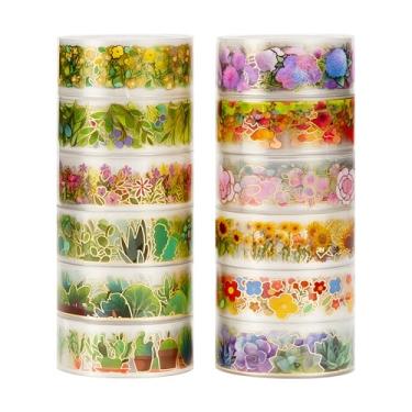 Imagem de Conjunto de adesivos Washi com estampa de flores douradas, estampas de animais coloridas, adesivos de bronzeamento decorativos para artes faça-você-mesmo, materiais de diário, scrapbook, cartão