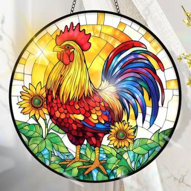 Imagem de Apanhador solar de acrílico colorido, decoração de janela suspensa de frango com design de vitral impresso, apanhador de sol, arte de parede de arco-íris, ideia de presente e ornamento de jardim, uso