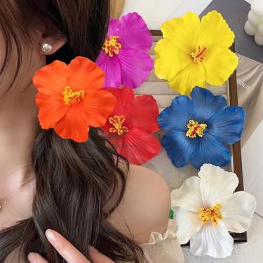 Imagem de Grampos de cabelo de flores havaianas Plumeria Hibiscus com flores artificiais, acessórios de cabelo para férias, praia, cor aleatória