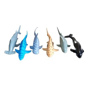 Imagem de Kit 6 Tubarões de Plástico Multicolorido, Brinquedo Aquático Educativo, 5x4x2 cm, Miniaturas Marinhas para Crianças 3-36 Anos, Escala 1:32, Não Requer Montagem
