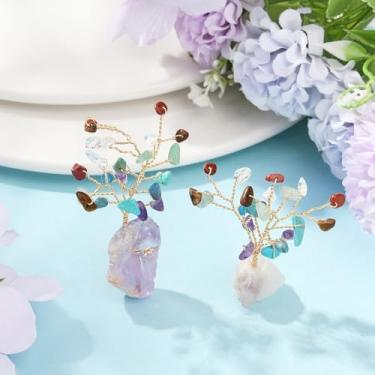 Imagem de Cristal de quartzo Feng Shui com pedras de cura para árvore de dinheiro, presentes de árvore da vida para mulheres, cristal de cura espiritual para decoração de mesa de escritório em casa, presente de