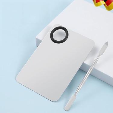 Imagem de Paleta de maquiagem de aço inoxidável de 2 peças com espátula e pincel – ótima para base, arte de unhas, sombra, mistura de pigmentos, argento