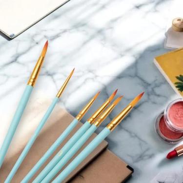 Imagem de Generic Conjunto de 6 pincéis de tinta, conjunto de 6 peças com pontas pontiagudas, tipo de tinta aplicável, guache, cerdas de ponta redonda, nylon, madeira, azul celeste