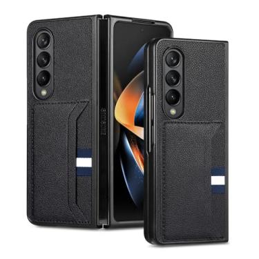 Imagem de Capa protetora fina com compartimento para cartão para Samsung Galaxy Z Fold 5 3 Fold4 Fold5 Fold2 Fold3 Fold 4 2 Acessórios para telefone Capa de couro, preta, para Samsung Z Fold 2