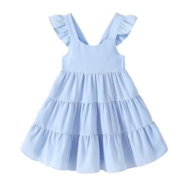 Imagem de Vestido YOUNGER TREE para bebês e meninas, manga com babados, azul 4-5