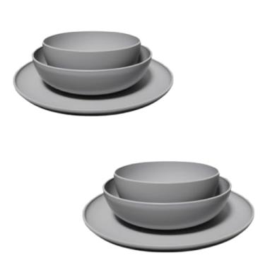 Imagem de ogo de 3 Pratos Resistente Linha Colours – Variedade de Cores, Livre de BPA e Uso no Micro-ondas | Prato Raso, Fundo e Bowl Modernos(Kit 2 jogos de pratos/Cinza C)