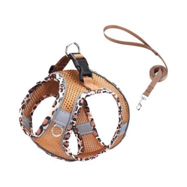 Imagem de Conjunto De Arnês Com Estampa De Leopardo Para Gatos E Cães Com Guia D