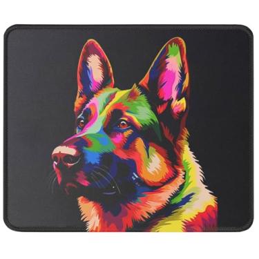Imagem de Tapete de rato colorido pastor alemão, tapete de rato vibrante GSD pop art, base antiderrapante, presente de cão policial K9 para homens e mulheres
