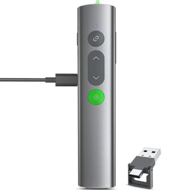 Imagem de Controle remoto de apresentação sem fio PowerPoint: USB C A Apresentador PPT Power Point Google Slide Advancer com ponteiro laser verde clicker para computador, laptop, Mac, projetor, escritório, sala