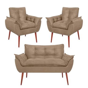 Imagem de Conjunto Sofá Namoradeira 2 Lugares + 2 Poltronas Opala VIT DECOR - Estofado Suede Confortável Pés Palito - Decoração Ambiente Completo - Bege/Cinza/Rose (Capuccino)