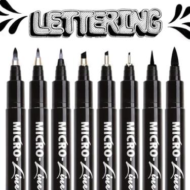 Imagem de Hand Lettering Pens, Calligraphy Brush Pen, 8 Size Black Markers Set for Artist Sketch, Technical, Beginners Writing, Art Drawings, Signature, Water Colour Illustrations, Bullet Journaling