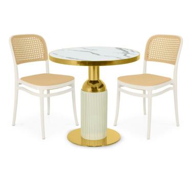 Imagem de Conjunto Mesa De Jantar Redonda Imperial 70cm Branca Com 2 Cadeiras Roma - Branco
