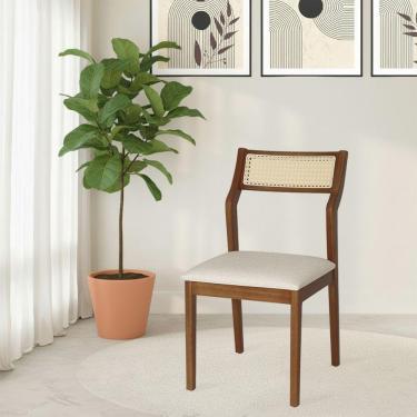 Imagem de Cadeira De Jantar Lagum Conforto Estofada Jequitibá Terra Linho Bege Palha Sextavada