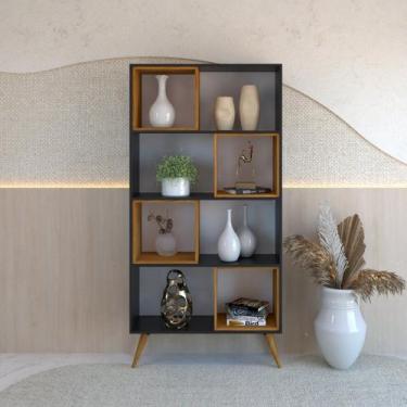 Imagem de Estante 4 Nichos Removíveis Multifuncional Argos Preto/Freijó - DRD, P