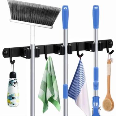 Imagem de Porta Vassoura de Parede, Suporte e Organizador para Vassoura, Rodo e Utensílios de Limpeza, Ideal para Área de Serviço(Preto)
