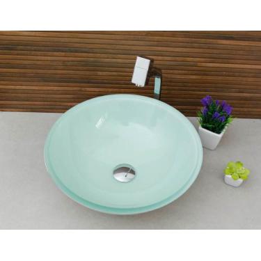 Imagem de Kit Banheiro Cuba de Vidro Redonda 35 cm com Válvula Click - Lopazzi, 
