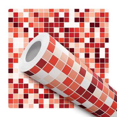 Imagem de Papel De Parede Vinílico Pastilha Vermelho Vibrante Banheiro Cozinha 1