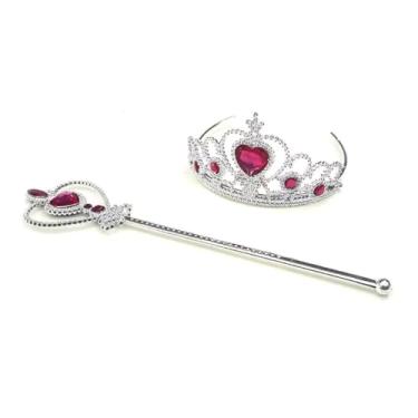 Imagem de Conjunto de Acessórios de Fantasia Princesa para Criança com Coroa e Varinha Coloridas (Rosa)