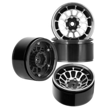 Imagem de BRCatWPark RC 1.55 Beadlock Wheels Rims for 1/10 Tamiya AX90069 D90 TF2 CC01 CC02 RC Crawler Car,4Pcs Aluminum Alloy Rims,Black