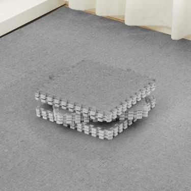 Imagem de Amylove 32 peças de azulejos interligados tapete de superfície de juta de algodão cinza tapete de borracha antiderrapante tapete quadrado tapete de área de escalada macio para sala de jogos em casa