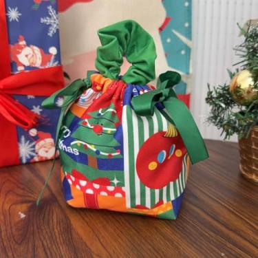 Imagem de Bolsa de doces de Natal, bolsa de veludo, portátil, maçãs, Natal, Ano Novo, bolsa com cordão, decoração (#D)