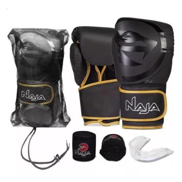 Imagem de Kit Luva Black de Muay Thai e Boxe + Bandagem + Protetor Bucal + Bolsa