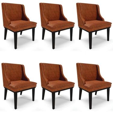 Imagem de Kit 6 Cadeiras Estofadas Base Fixa De Madeira Preto Lia Sintético Premium Nozes - Ibiza