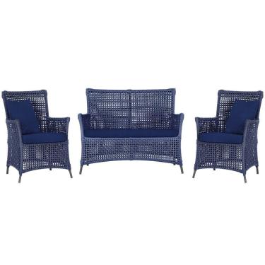 Imagem de Jogo Sofá E 2 Poltronas Igapó Alumínio Preta E10 Trama Azul