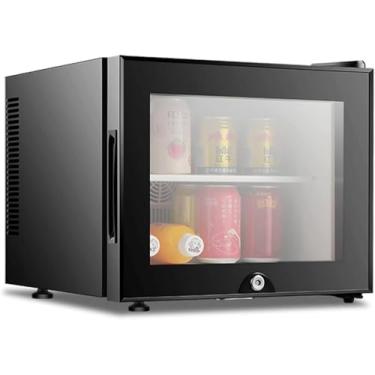 Imagem de Mini Geladeira Porta De Vidro Refrigerante Cerveja Vinho Aço Inoxidável Baixo Ruído Porta De Vidro De Economia De Energia Com Fechadura Geladeira, Geladeira Pequena De 20l Para Dormitório D