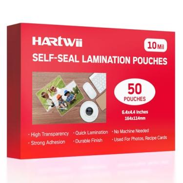 Imagem de HARTWII Pacote com 50 bolsas de laminação autovedantes 10 x 6 polegadas, bolsas de laminação autoadesivas de 10 mil, foto à prova d'água, folhas de laminação sem calor sem necessidade de máquina