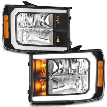Imagem de WEELMOTO DRL Conjunto de faróis compatível com GMC Sierra 1500 2007-2013, farol para Sierra 07-14 2500 HD 3500 HD substituição preto refletor âmbar com DRL