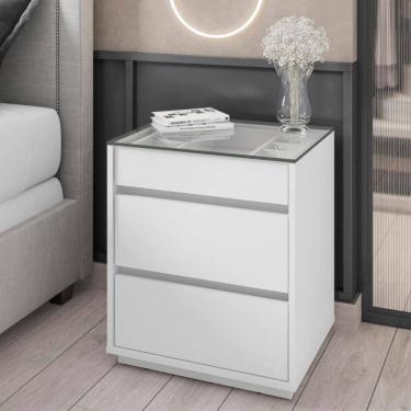 Imagem de Mesa de Cabeceira com Tampo de Vidro 3 Gavetas Belize Casa D