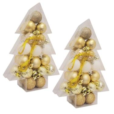 Imagem de Yangzi - Jogo 68 Mini Bolas de Natal Dourado e Branco Mix Texturas Premium 3cm na Caixa Formato Árvore