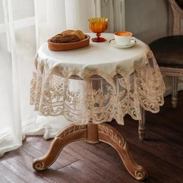 Imagem de ARTABLE Toalha de mesa retangular de renda à prova d'água com borda requintada de macramê para decoração de festa de casamento, cozinha, feriados (champanhe, 91 cm redondo)