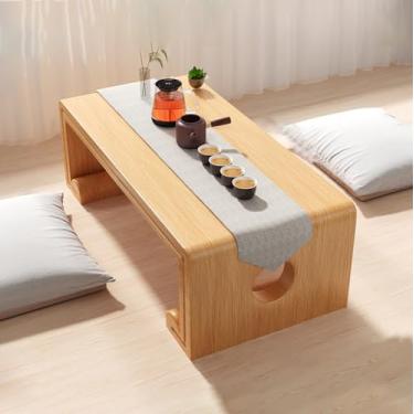 Imagem de Mesa de chão japonesa, multifuncional, retangular, de madeira, moderna tatami, mesa de centro japonesa, mesa baixa para sala de estar, chá, decoração de casa, artesanato resistente.