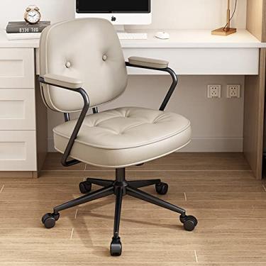 Imagem de Cadeira de escritório para jogos cadeira de computador cadeira de escritório de couro PU com rodas e braços, cadeira de mesa moderna de meados do século, cadeira executiva larga para escritório