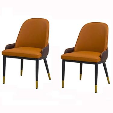 Imagem de Cadeira de jantar, cozinha, sala de jantar, móveis, cadeiras de cozinha, cadeiras de jantar, cadeiras de couro PU à prova d'água, com pernas de metal, cozinha, sala de estar, balcão, cadeiras laranja