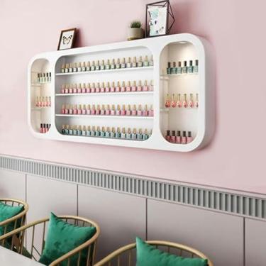 Imagem de ZDJZMGZ Rack de madeira para exibição de esmalte de unha, organizador de esmalte de parede, prateleiras flutuantes para salão de beleza e manicure (120 cm)