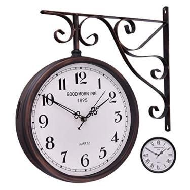 Imagem de Relógio de parede de dupla face com rotação de 360°, relógio digital retrô europeu, adequado para corredor, exterior, entrada, decoração de casa